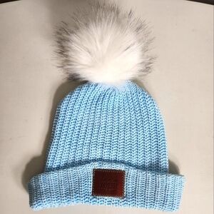 Love Your Melon Womens Light Blue Pom Knitted Slouch Hat-One Size